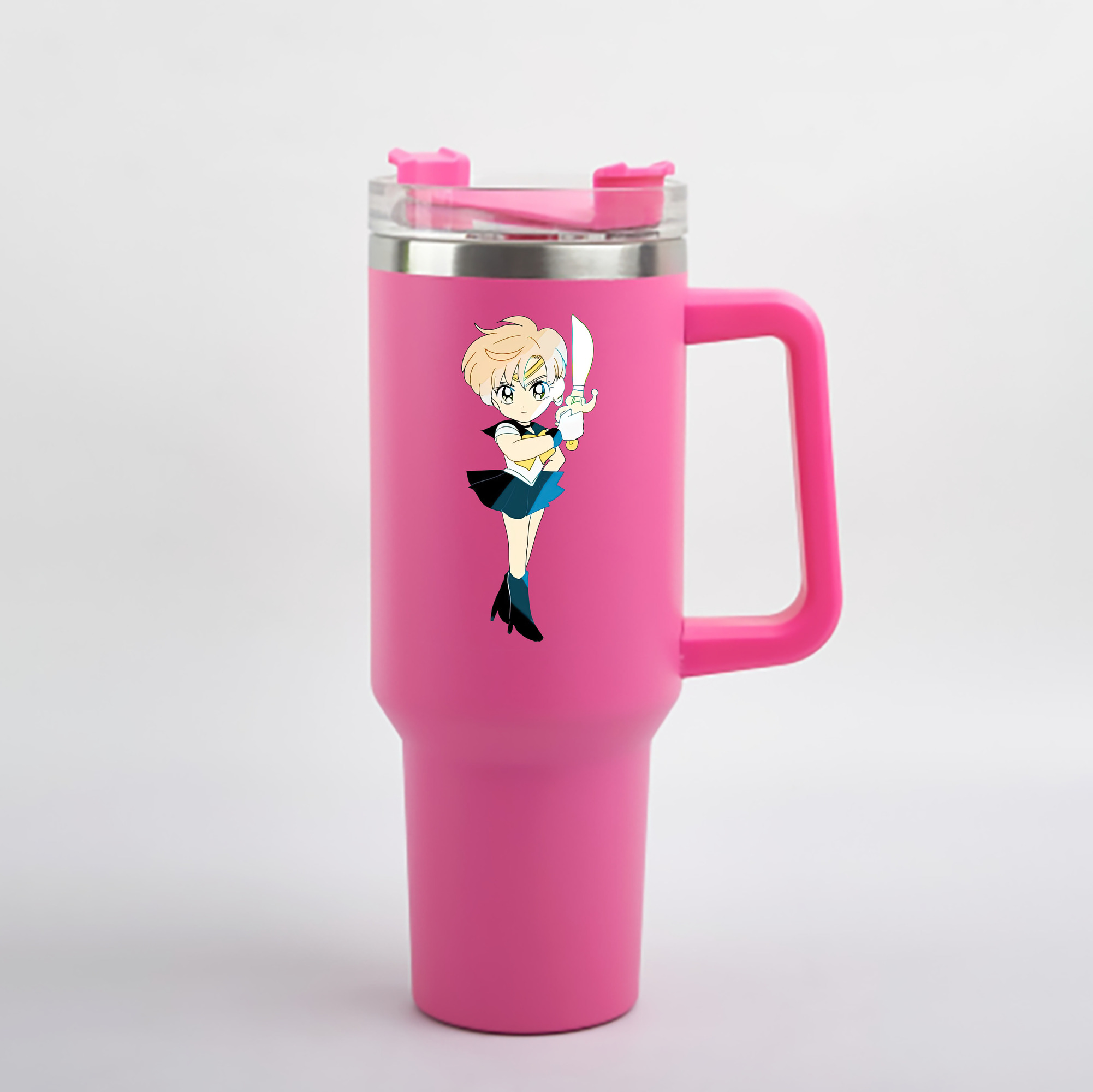 （画像用） 美少女戦士セーラームーン 天王はるか Sailor Moon Tenoh Haruka 1200mL車用タンブラー - クリスタルステッカー（プラスチックストロー付き）